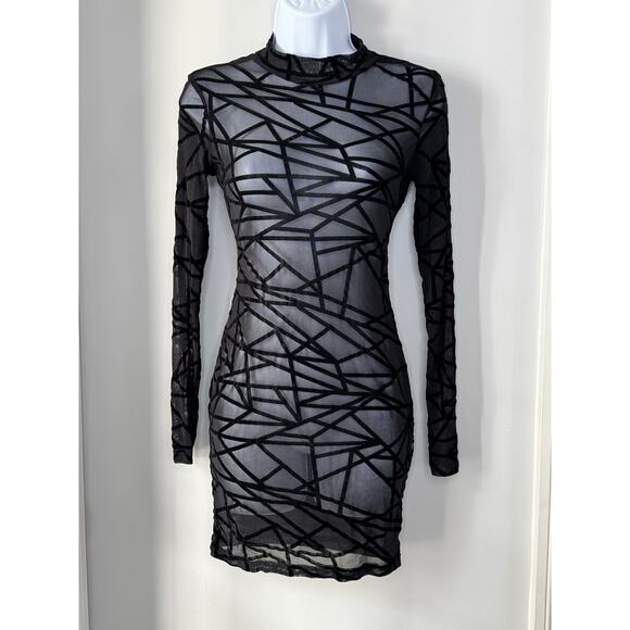 Unbranded Dresses & Skirts - Women’s Sheer Velvet Burnout Bodycon Dress Size Small Black Y2K 90s EDM Rave